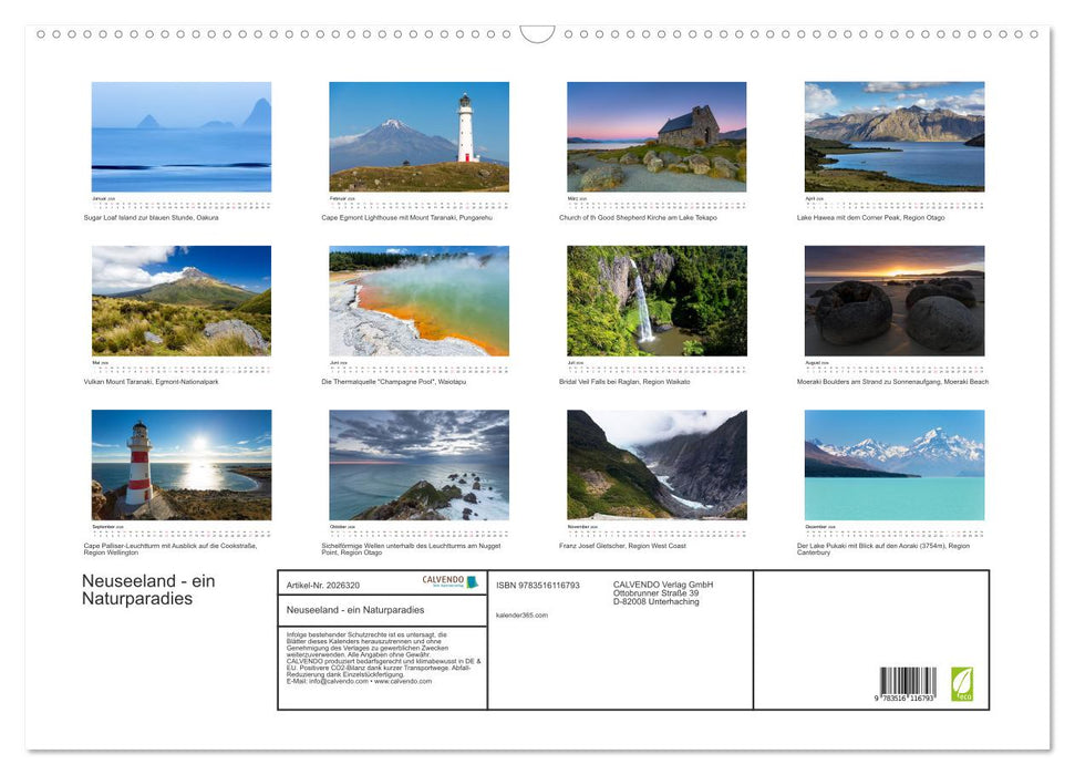 Neuseeland - ein Naturparadies (CALVENDO Wandkalender 2026)