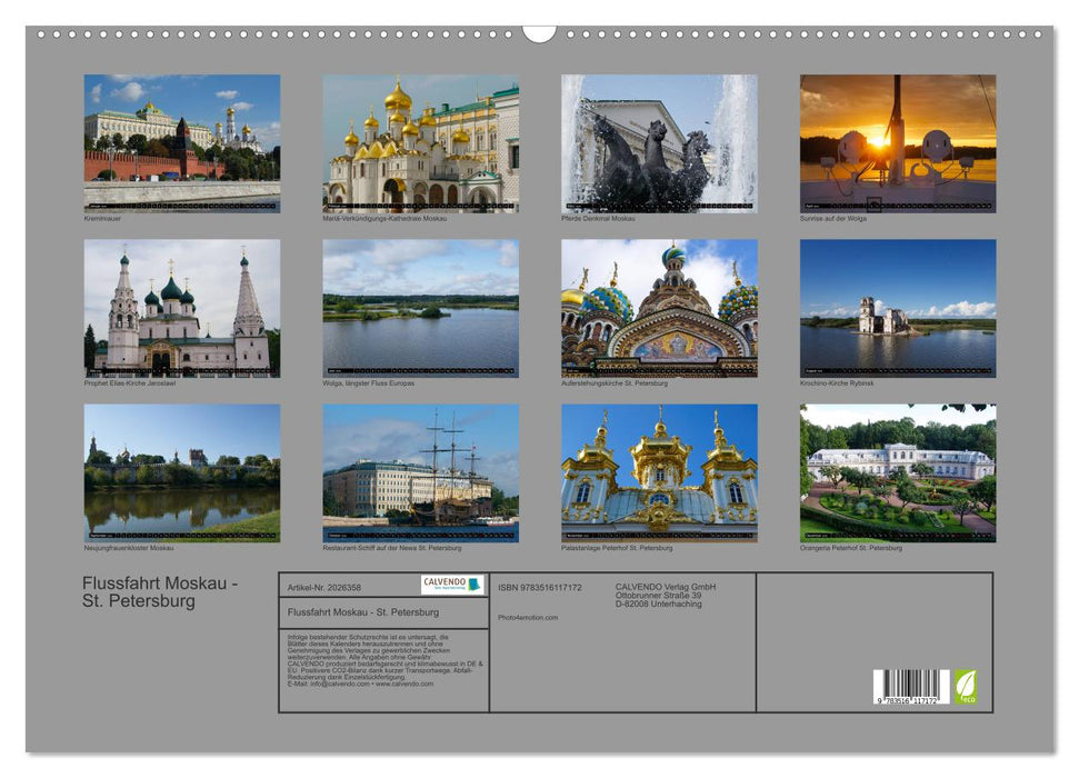 Flussfahrt Moskau - St. Petersburg (CALVENDO Wandkalender 2026)