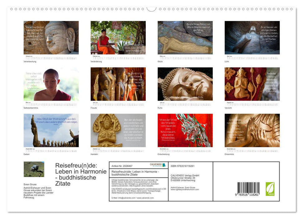 Reisefreu(n)de: Leben in Harmonie - buddhistische Zitate (CALVENDO Premium Wandkalender 2026)
