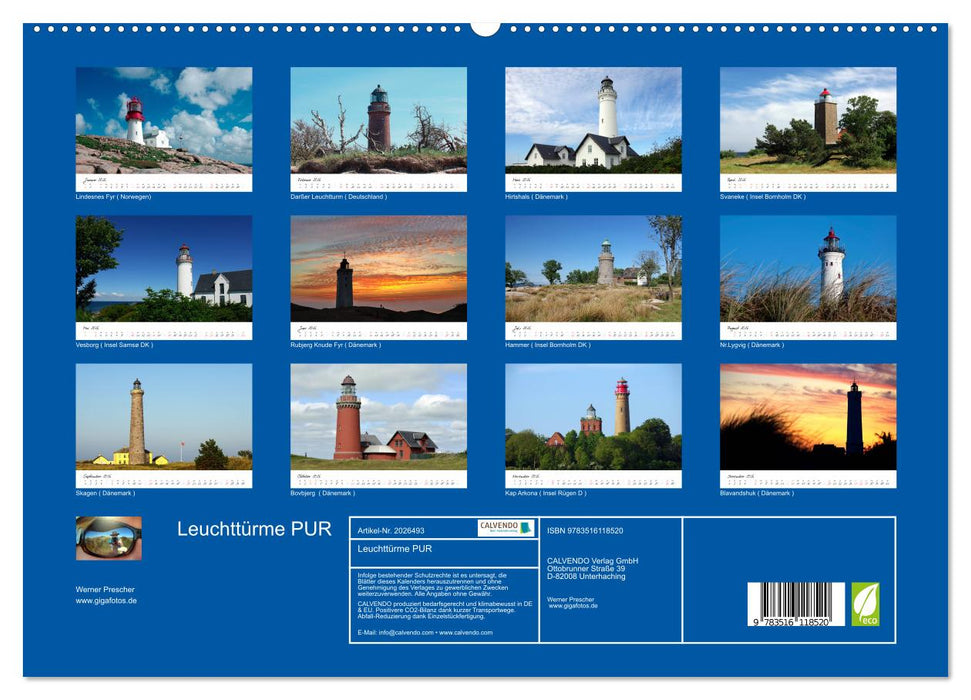 Leuchttürme PUR (CALVENDO Premium Wandkalender 2026)