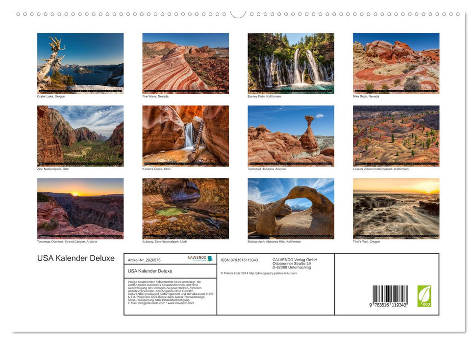 USA Kalender Deluxe (CALVENDO Premium Wandkalender 2026)