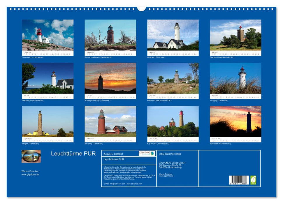 Leuchttürme PUR (CALVENDO Wandkalender 2026)