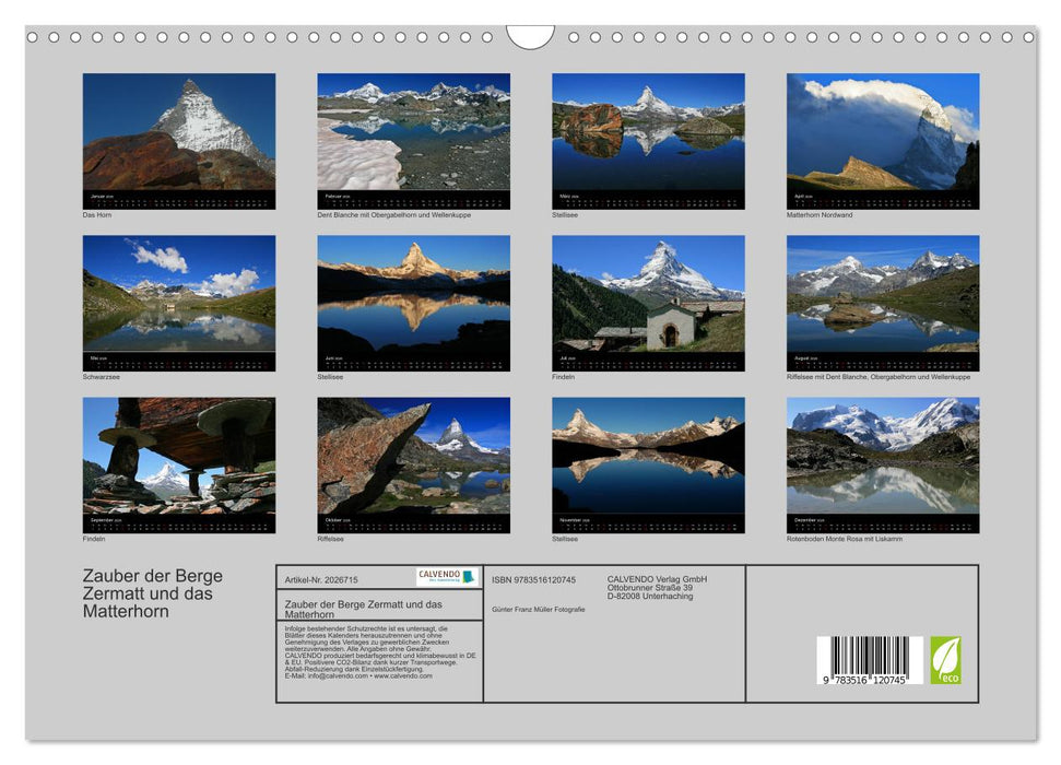 Zauber der Berge Zermatt und das Matterhorn (CALVENDO Wandkalender 2026)