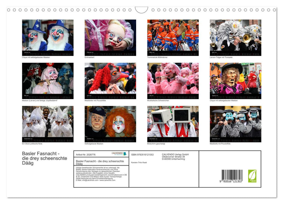 Basler Fasnacht - die drey scheenschte Dääg (CALVENDO Wandkalender 2026)