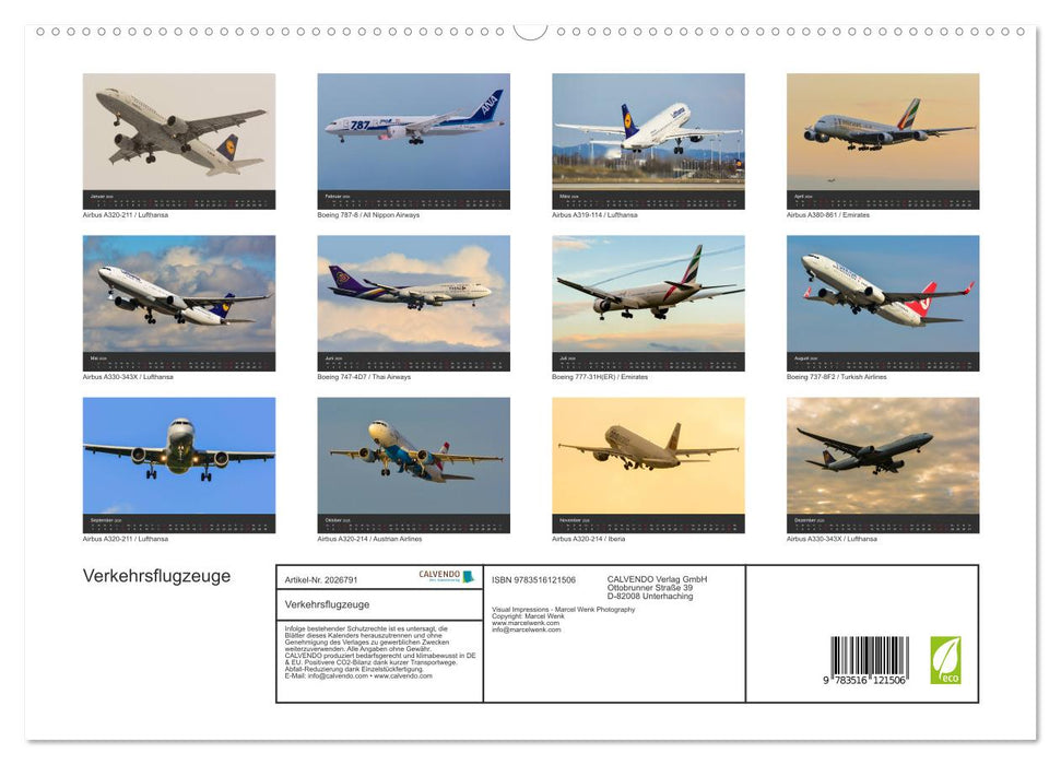 Verkehrsflugzeuge (CALVENDO Premium Wandkalender 2026)
