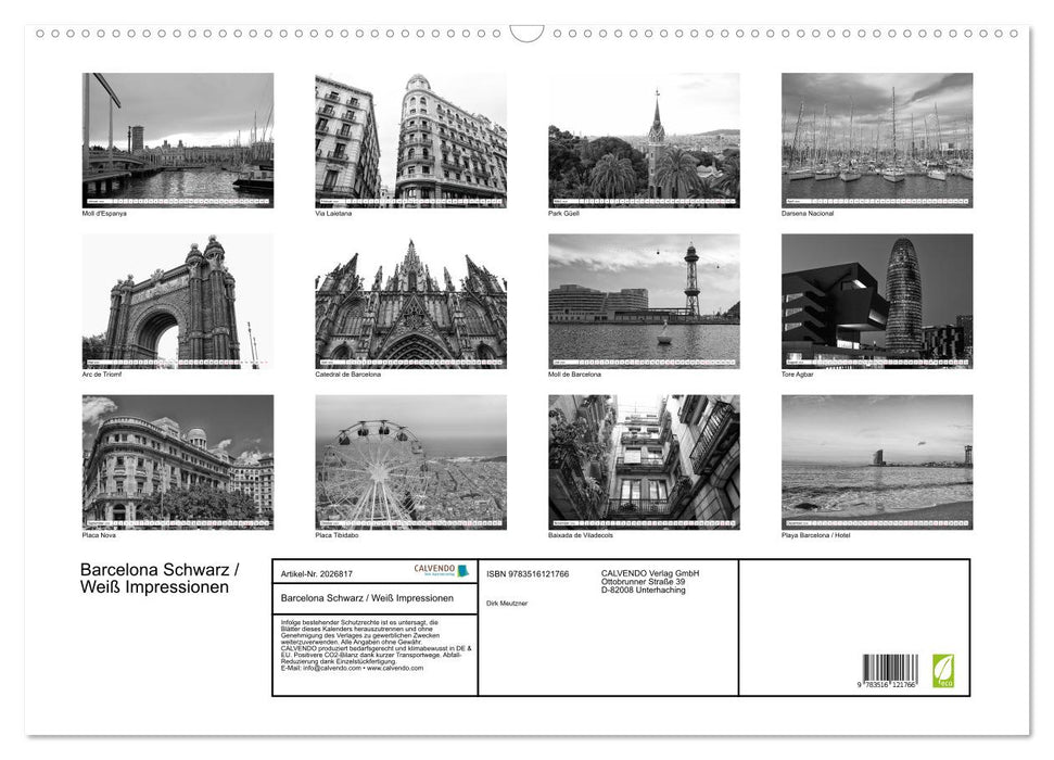 Barcelona Schwarz / Weiß Impressionen (CALVENDO Wandkalender 2026)