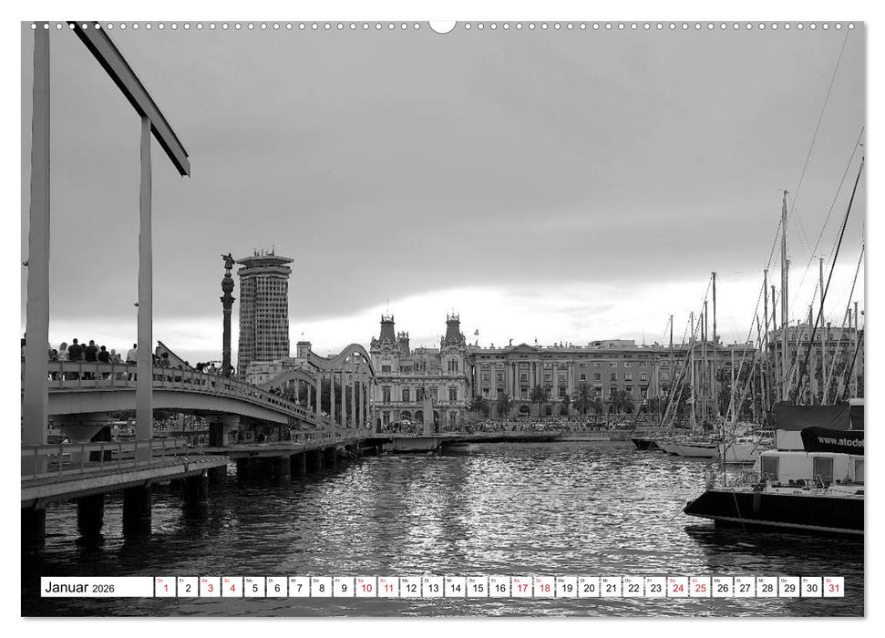 Barcelona Schwarz / Weiß Impressionen (CALVENDO Wandkalender 2026)