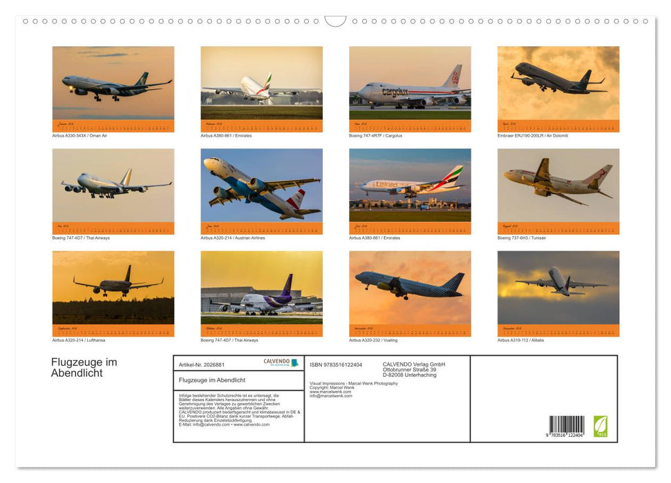 Flugzeuge im Abendlicht (CALVENDO Wandkalender 2026)