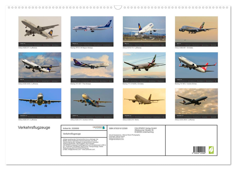 Verkehrsflugzeuge (CALVENDO Wandkalender 2026)