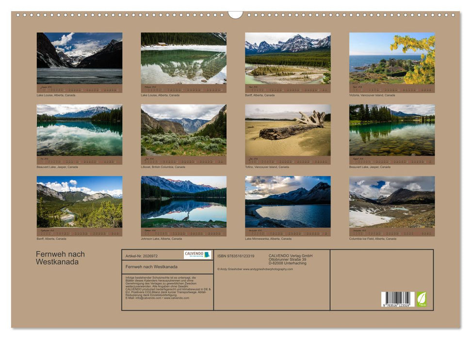 Fernweh nach Westkanada (CALVENDO Wandkalender 2026)