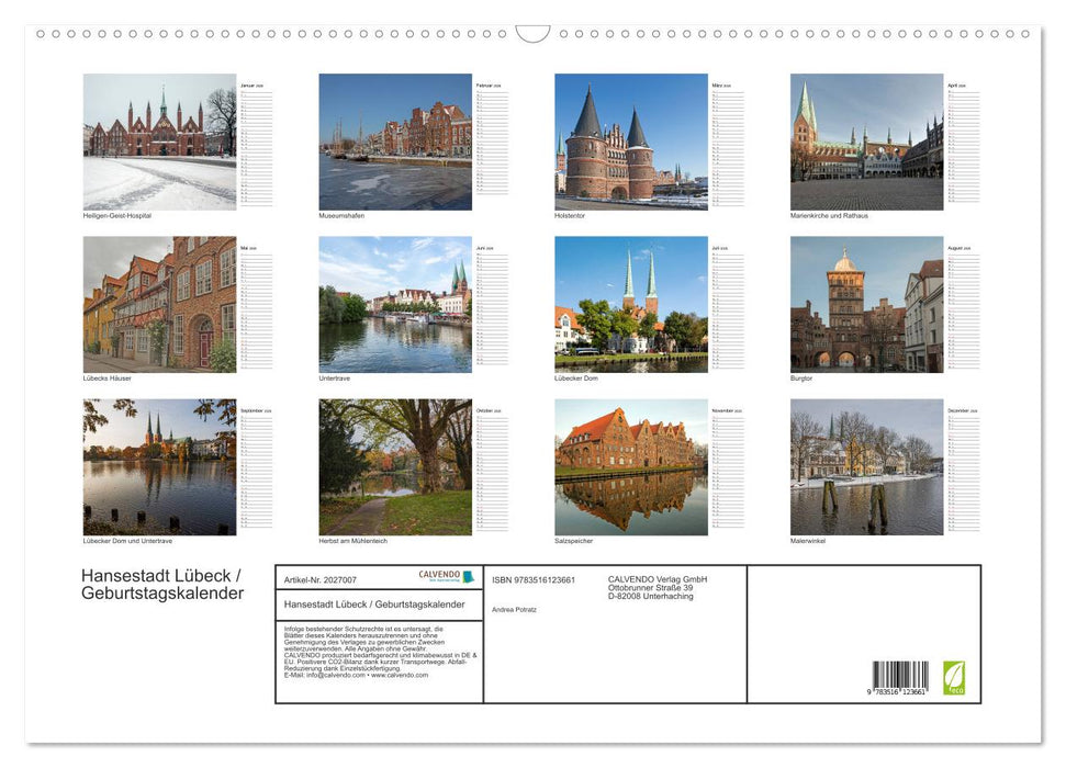 Hansestadt Lübeck / Geburtstagskalender (CALVENDO Wandkalender 2026)