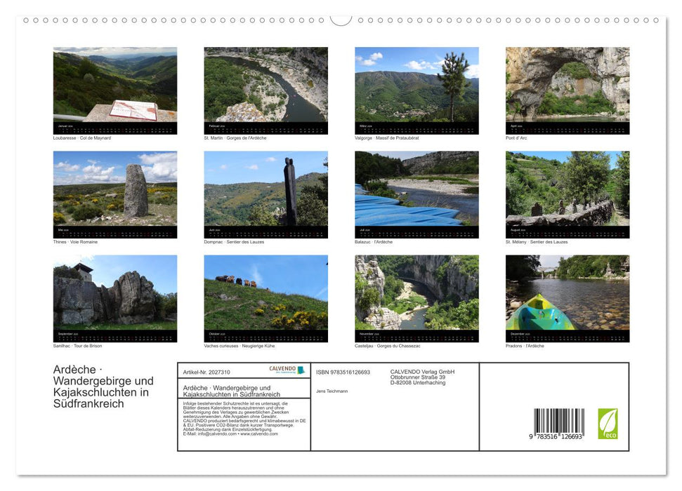 Ardèche · Wandergebirge und Kajakschluchten in Südfrankreich (CALVENDO Premium Wandkalender 2026)