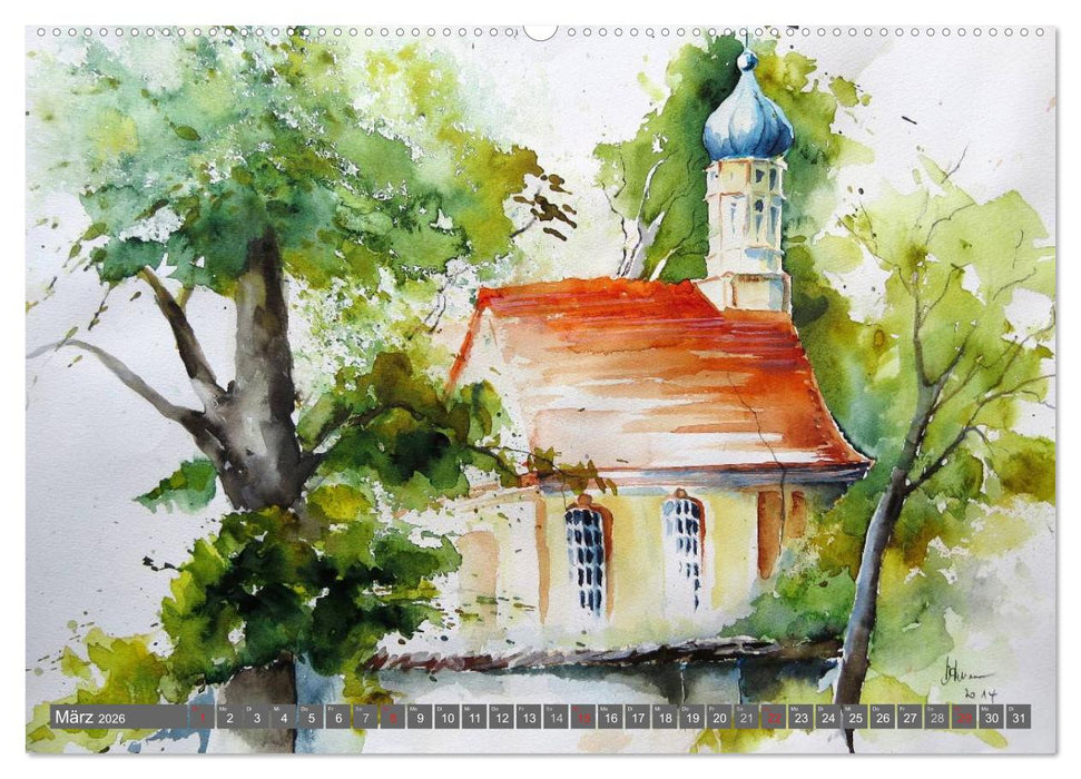 Murnau und das Blaue Land - Aquarelle und Fotografien (CALVENDO Wandkalender 2026)