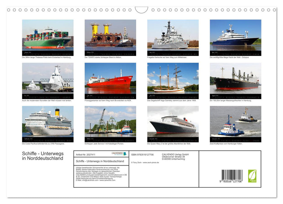 Schiffe - Unterwegs in Norddeutschland (CALVENDO Wandkalender 2026)