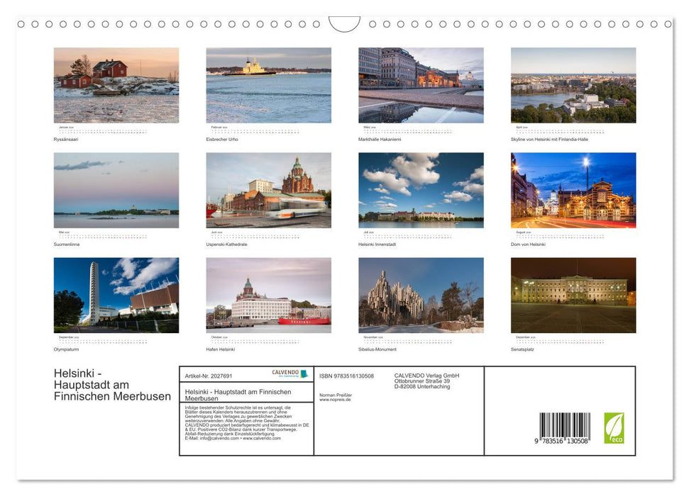 Helsinki - Hauptstadt am Finnischen Meerbusen (CALVENDO Wandkalender 2026)