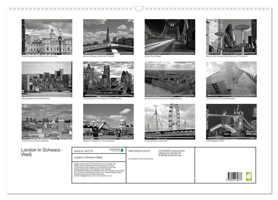 London in Schwarz-Weiß (CALVENDO Wandkalender 2026)