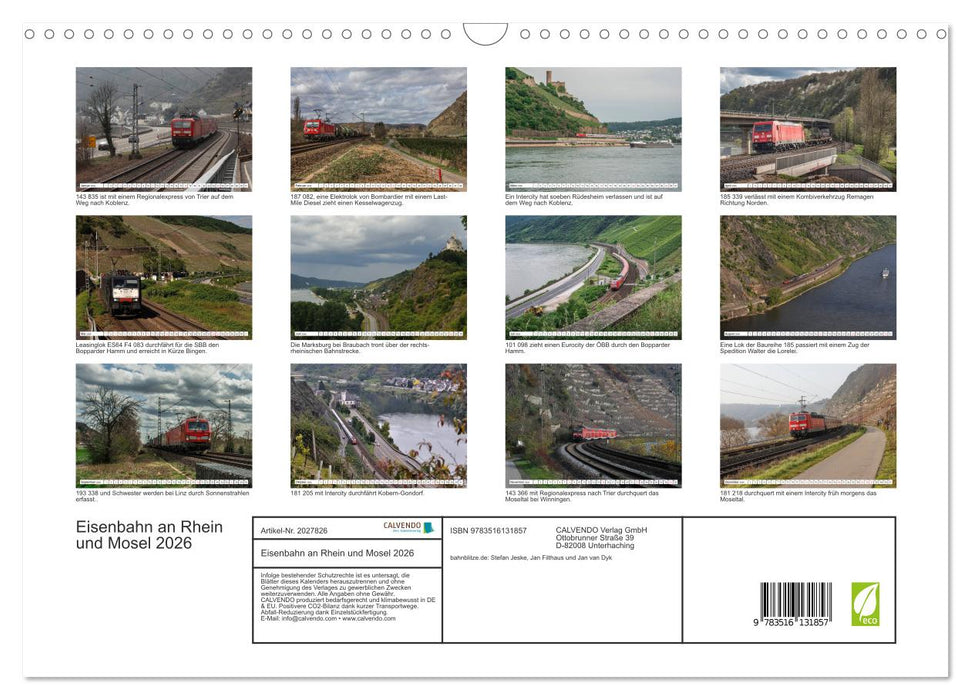 Eisenbahn an Rhein und Mosel 2026 (CALVENDO Wandkalender 2026)