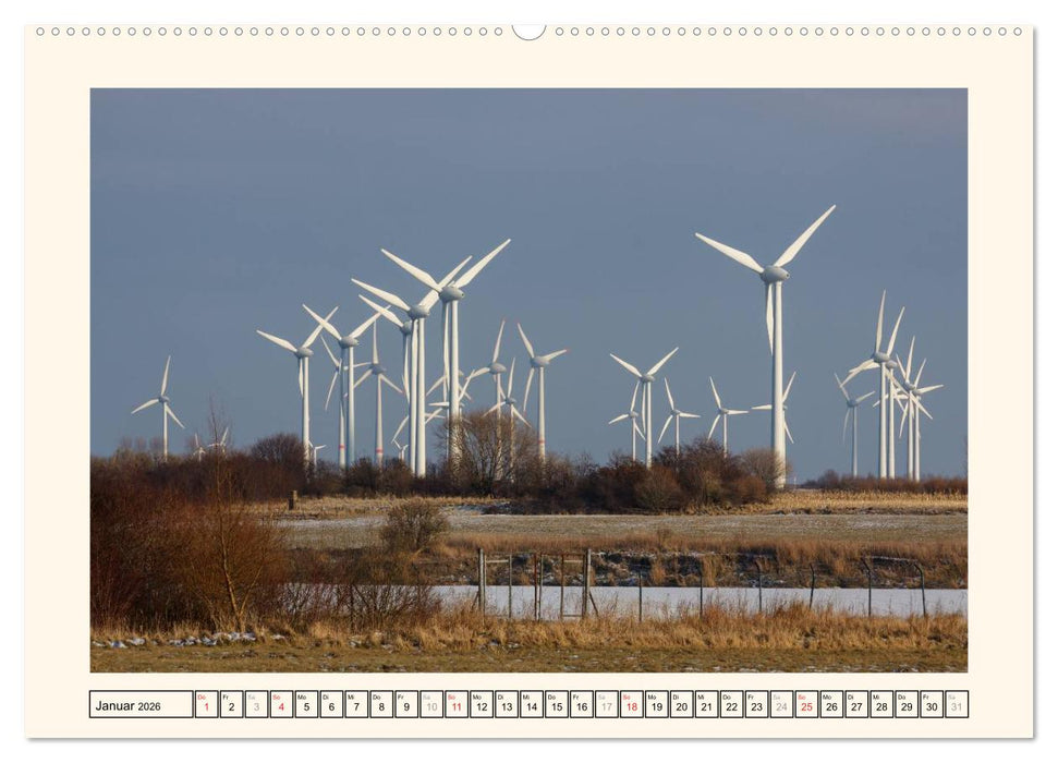 Windkraft in der Landschaft Ostfrieslands (CALVENDO Premium Wandkalender 2026)