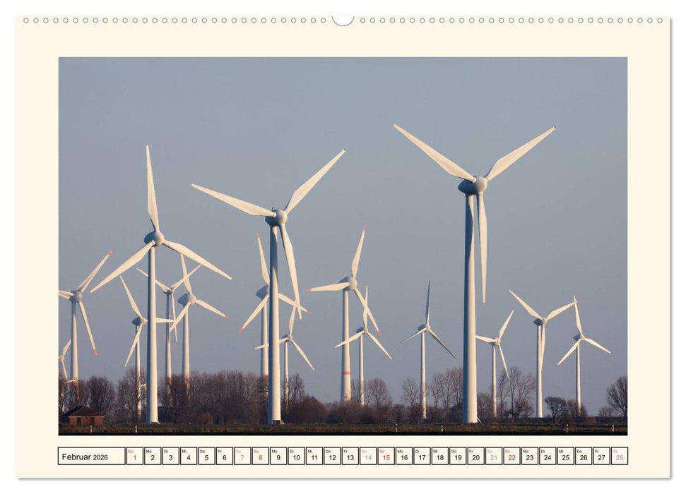Windkraft in der Landschaft Ostfrieslands (CALVENDO Premium Wandkalender 2026)