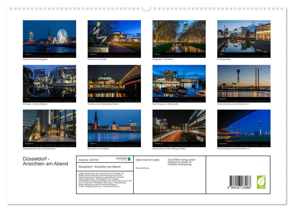 Düsseldorf - Ansichten am Abend (CALVENDO Premium Wandkalender 2026)