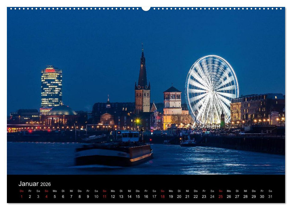 Düsseldorf - Ansichten am Abend (CALVENDO Premium Wandkalender 2026)