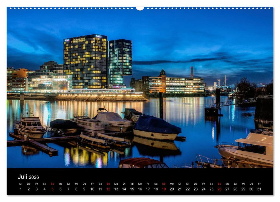 Düsseldorf - Ansichten am Abend (CALVENDO Premium Wandkalender 2026)