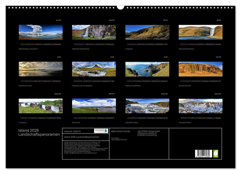 Island 2026 Landschaftspanoramen (CALVENDO Wandkalender 2026)