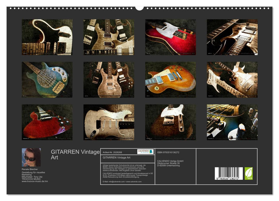 GITARREN Vintage Art (CALVENDO Premium Wandkalender 2026)