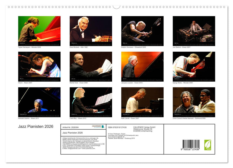 Jazz Pianisten 2026 (CALVENDO Premium Wandkalender 2026)