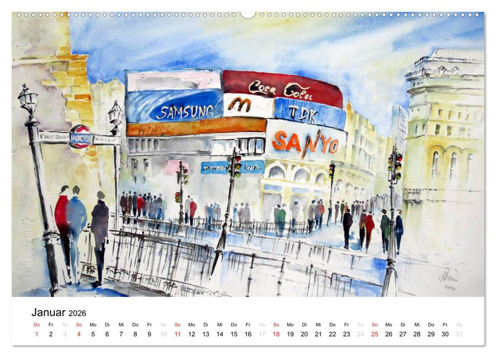 Aquarelle - quer durch Europa (CALVENDO Premium Wandkalender 2026)
