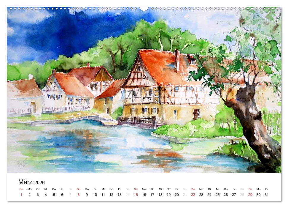 Aquarelle - quer durch Europa (CALVENDO Premium Wandkalender 2026)