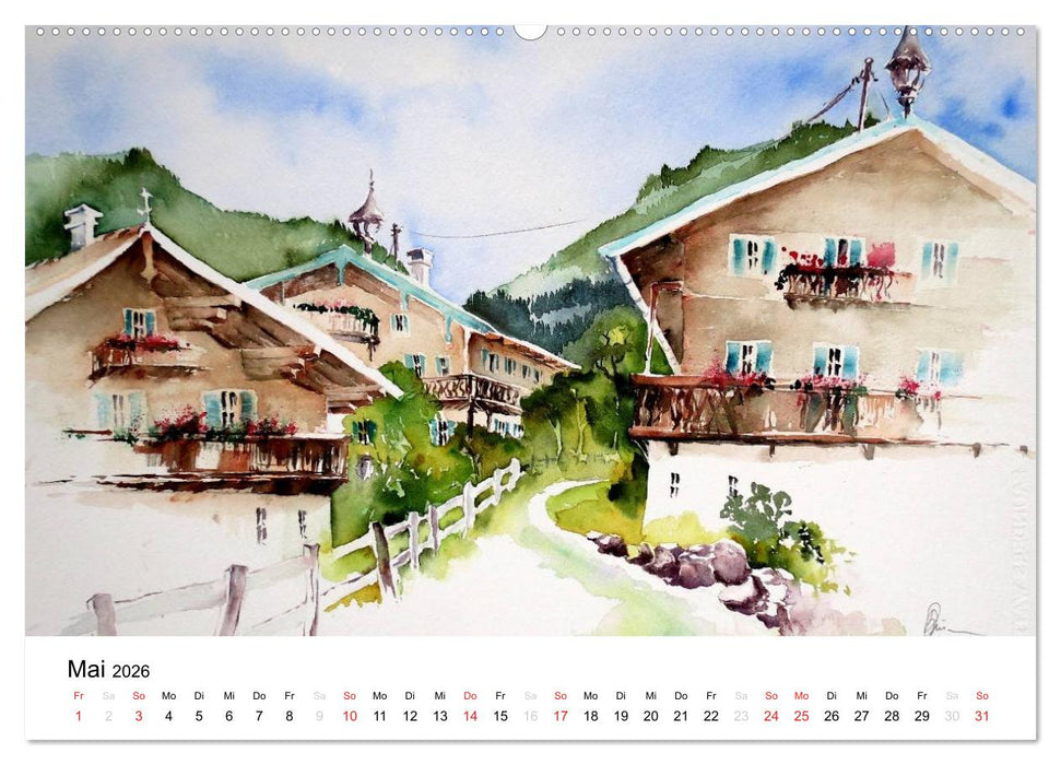 Aquarelle - quer durch Europa (CALVENDO Premium Wandkalender 2026)