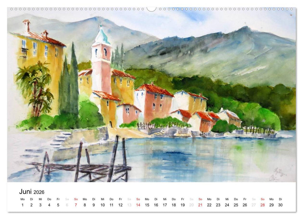 Aquarelle - quer durch Europa (CALVENDO Premium Wandkalender 2026)