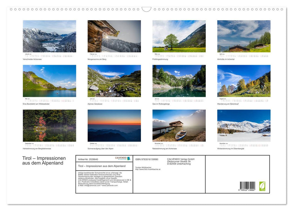 Tirol – Impressionen aus dem Alpenland (CALVENDO Wandkalender 2026)