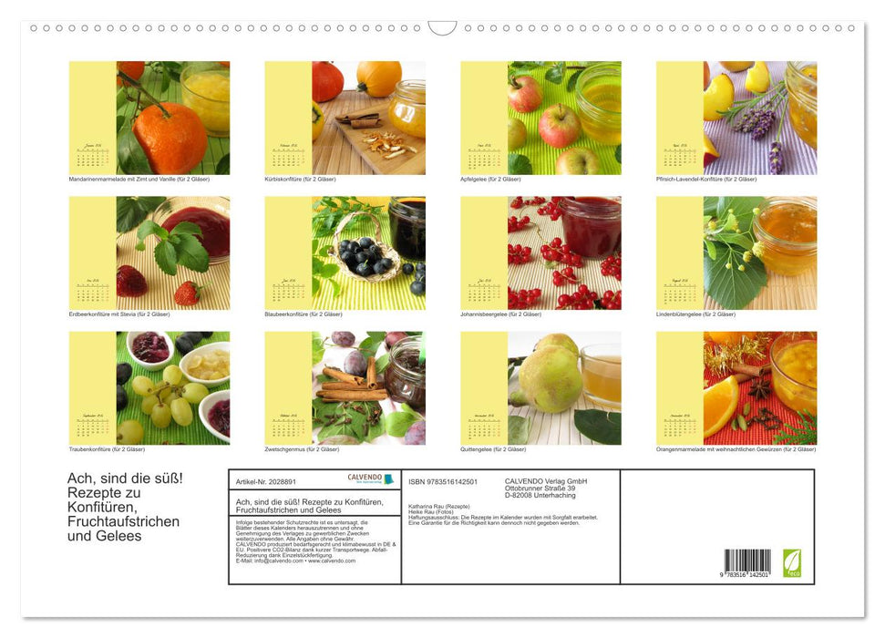 Ach, sind die süß! Rezepte zu Konfitüren, Fruchtaufstrichen und Gelees (CALVENDO Wandkalender 2026)