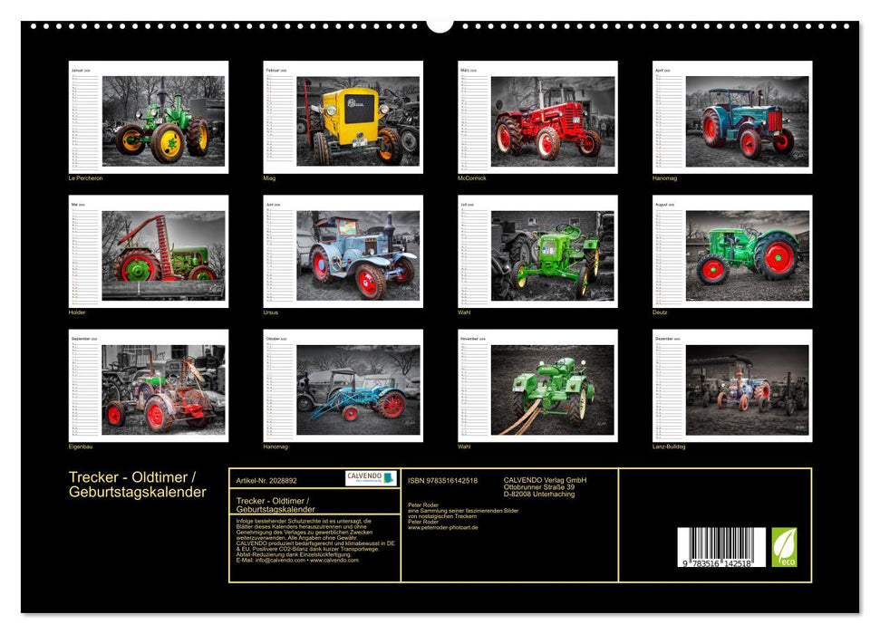 Trecker - Oldtimer / Geburtstagskalender (CALVENDO Premium Wandkalender 2026)