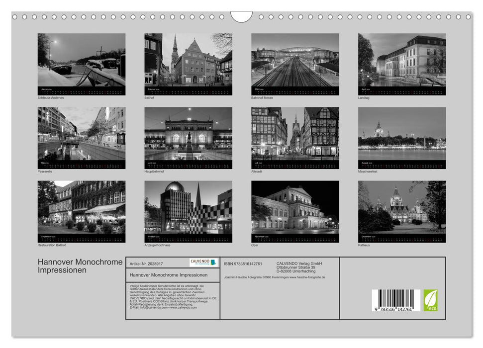 Hannover Monochrome Impressionen (CALVENDO Wandkalender 2026)