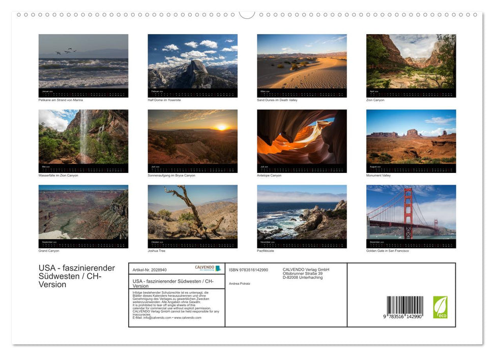 USA - faszinierender Südwesten / CH-Version (CALVENDO Premium Wandkalender 2026)