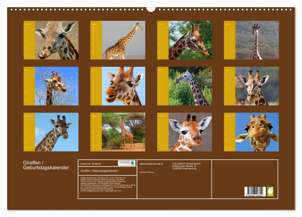 Giraffen / Geburtstagskalender (CALVENDO Wandkalender 2026)