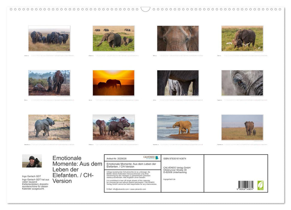 Emotionale Momente: Aus dem Leben der Elefanten. / CH-Version (CALVENDO Wandkalender 2026)