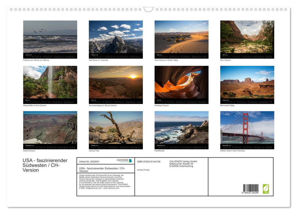 USA - faszinierender Südwesten / CH-Version (CALVENDO Wandkalender 2026)