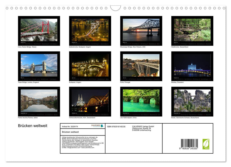 Brücken weltweit (CALVENDO Wandkalender 2026)