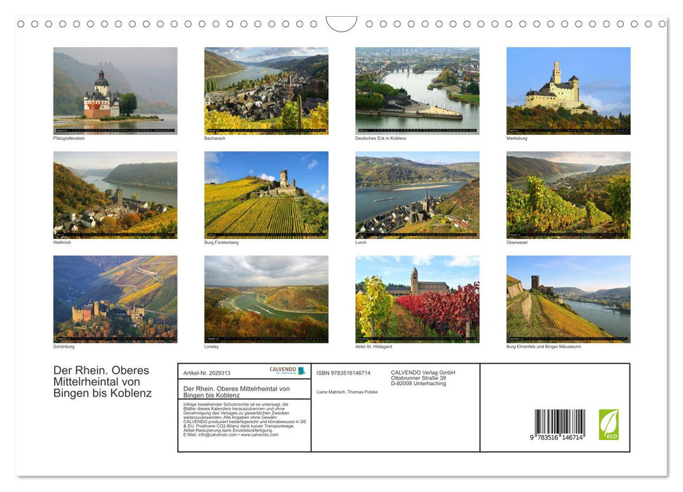 Der Rhein. Oberes Mittelrheintal von Bingen bis Koblenz (CALVENDO Wandkalender 2026)