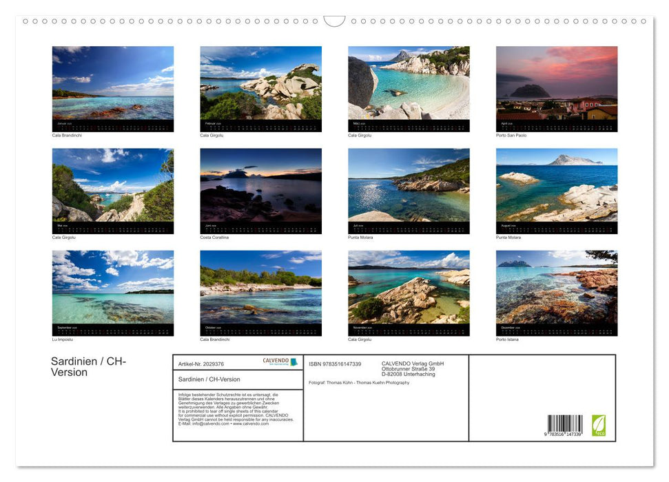 Sardinien / CH-Version (CALVENDO Wandkalender 2026)