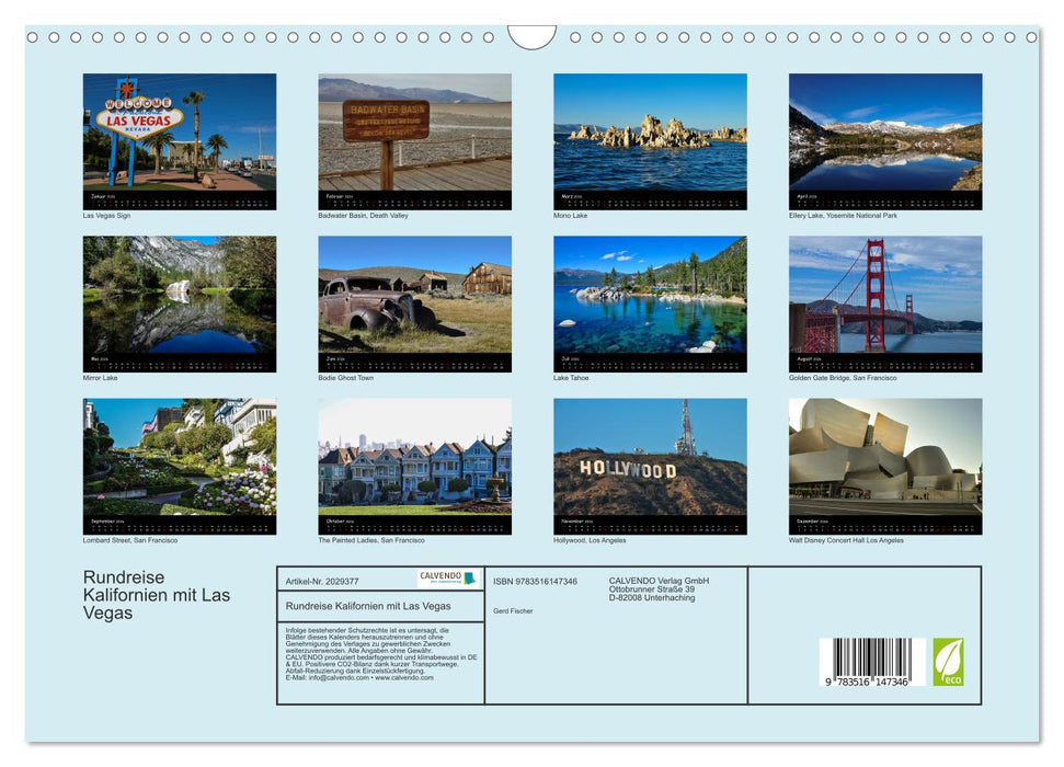 Rundreise Kalifornien mit Las Vegas (CALVENDO Wandkalender 2026)