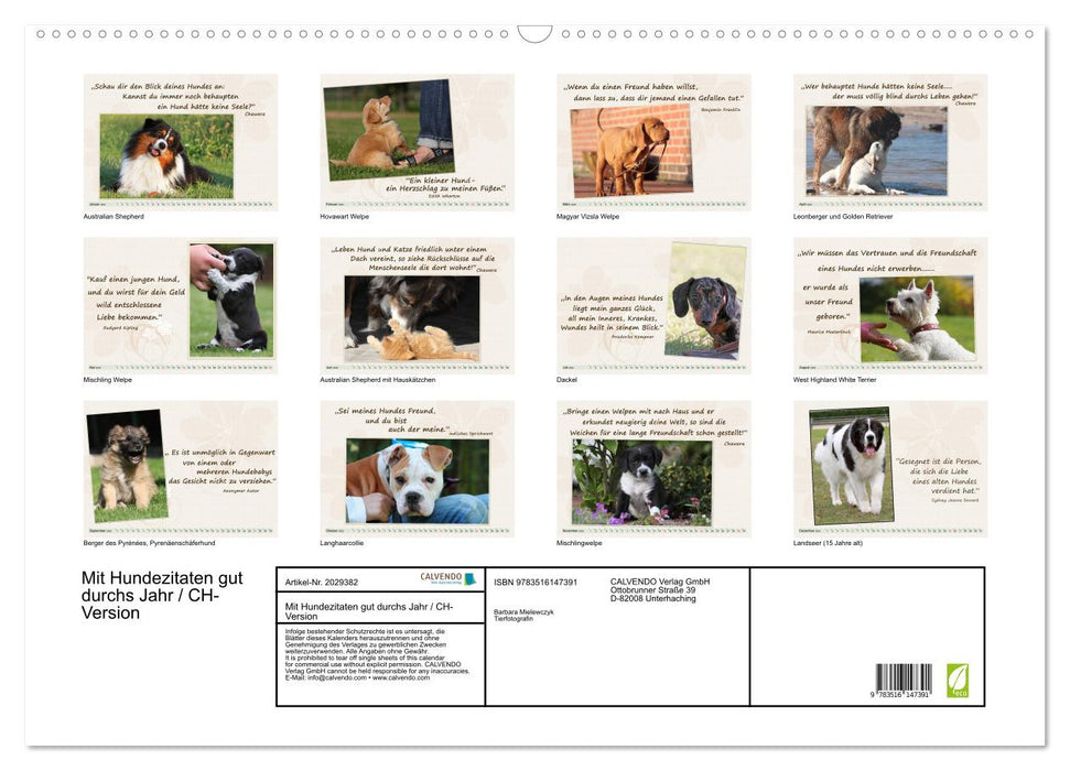 Mit Hundezitaten gut durchs Jahr / CH-Version (CALVENDO Wandkalender 2026)