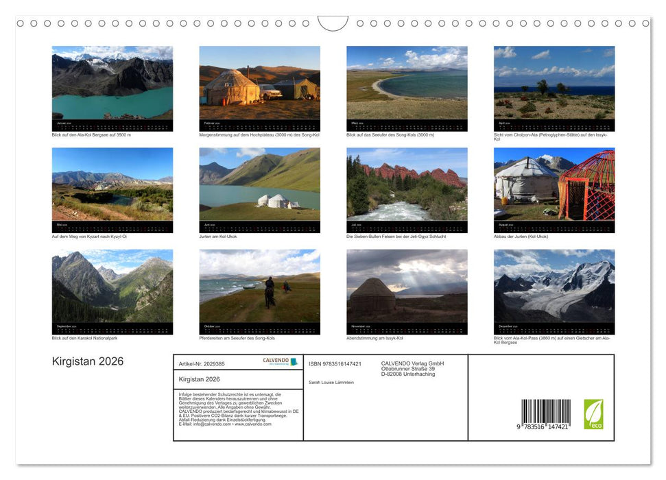 Kirgistan 2026 (CALVENDO Wandkalender 2026)