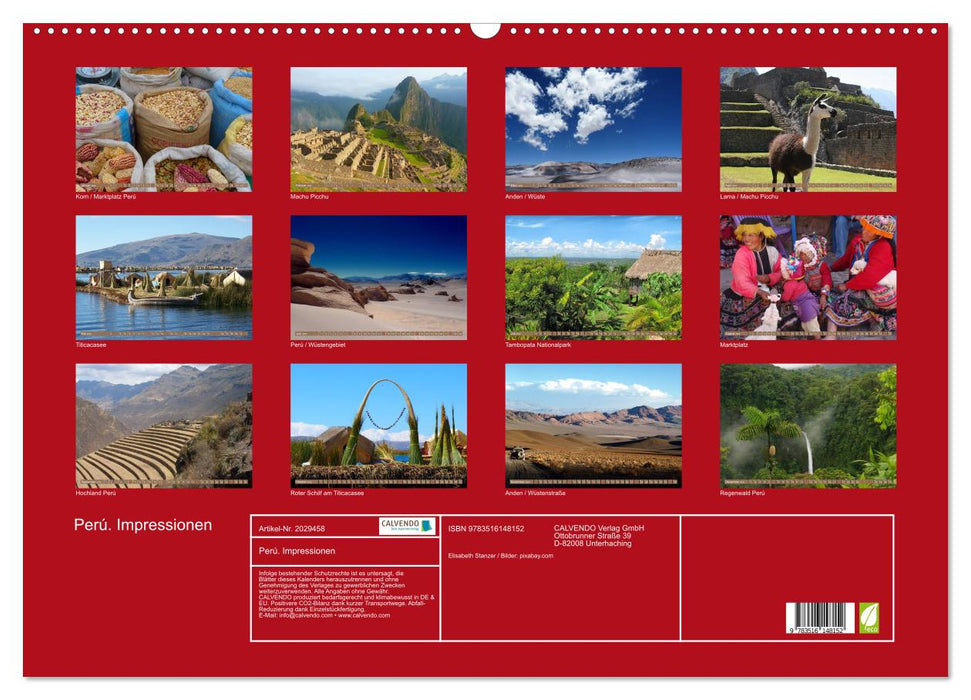 Perú. Impressionen (CALVENDO Wandkalender 2026)