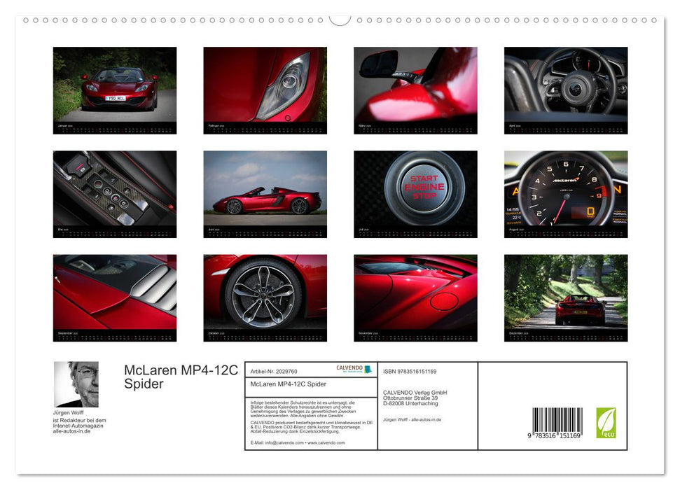 McLaren MP4-12C Spider (CALVENDO Premium Wandkalender 2026)