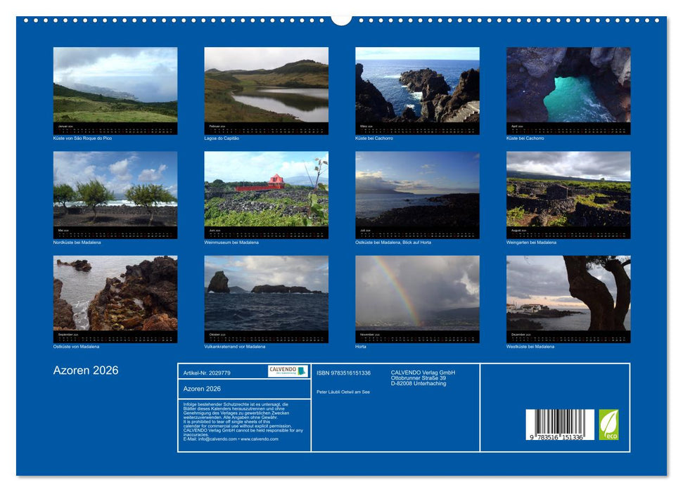 Azoren 2026 (CALVENDO Premium Wandkalender 2026)